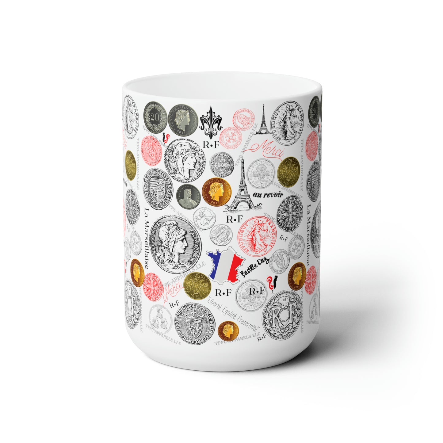 White 15oz Sleek "French Infused Style" Ceramic Mug - by the 'TPPG-Apparels' Brand Collection