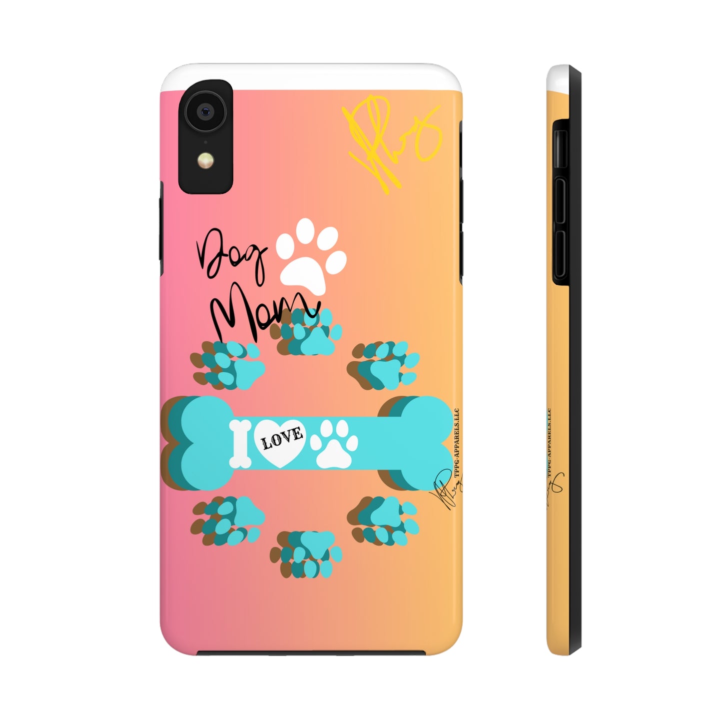 One of our Cutest "Dog Mom" Pet Designs (in a Multi-Colored Base Color) Verision from the 'TPPG Collection' Line carries Several sizes of the "iPhone Series" Tough Phone Cases