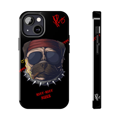 This Tough Design of A "Ruff Rider" with a Black Base Color - Cute Pet Design for Dog Owners Verision from the 'TPPG Collection' Line carries Several sizes of the "iPhone Series" Tough Phone Cases