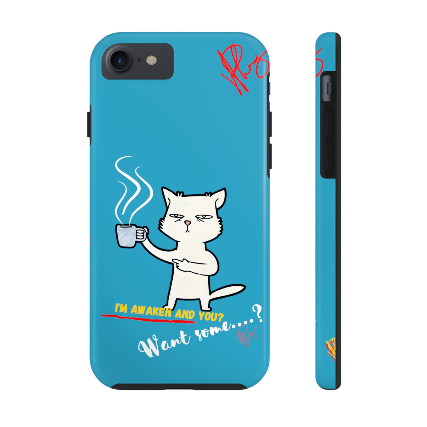 Cutie "Coffee Cat" Pet Design (in a Simple but Kool Light Blue Base Color) Verision from the 'TPPG Collection' Line carries Several sizes of the "iPhone Series" Tough Phone Cases