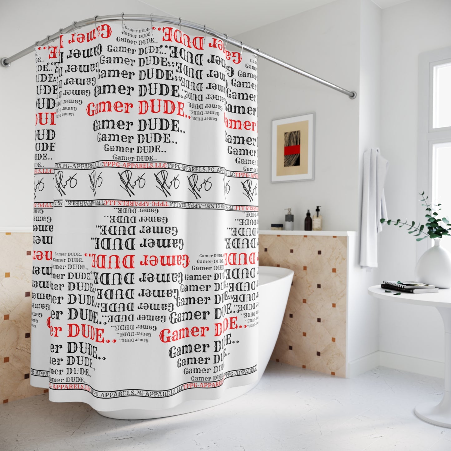 This Sleek "Gamer" Polyester Designer Style/ "TPPG-Apparels" Brand Shower Curtain