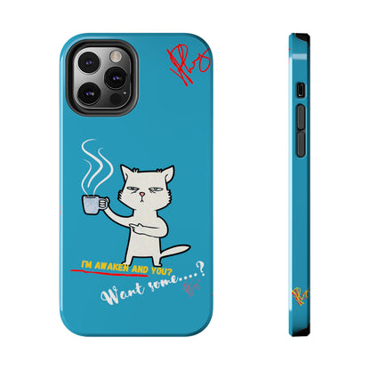 Cutie "Coffee Cat" Pet Design (in a Simple but Kool Light Blue Base Color) Verision from the 'TPPG Collection' Line carries Several sizes of the "iPhone Series" Tough Phone Cases