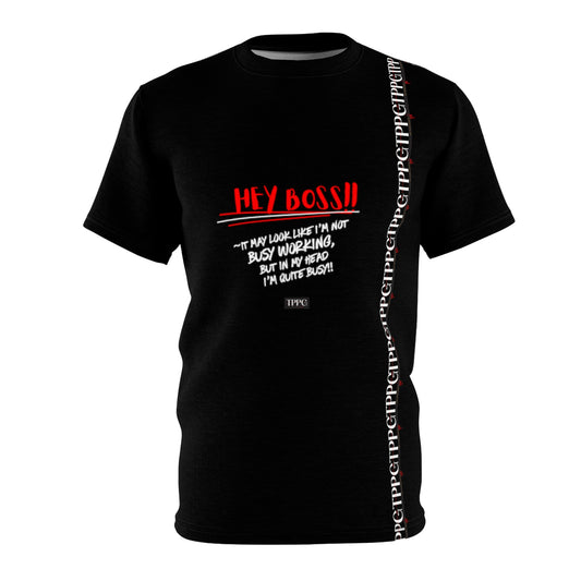 "TPPG Quotable Apparels" Presents a Sleek & Casual Black 'Hey Boss' Style Tagless' Premium Style Casual Unisex T-Shirt