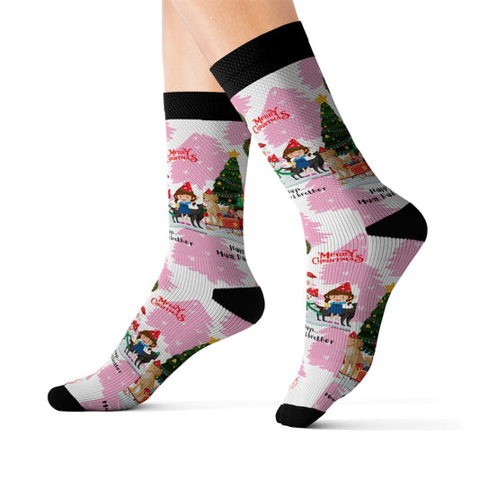 Humorous Sleek High Quality Cushioned "Holiday/Christmas" 'TPPG Brand' - Pink/Black/White multi-color Holiday Style Socks