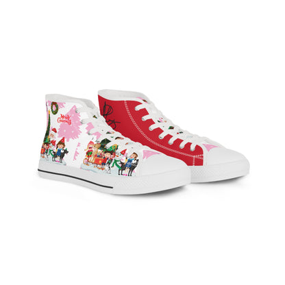 Multi-Colorful (Red Base), Sleek, Humorous & Unique "Holiday/Christmas" Men's High Top Sneakers with a unique Flair.....