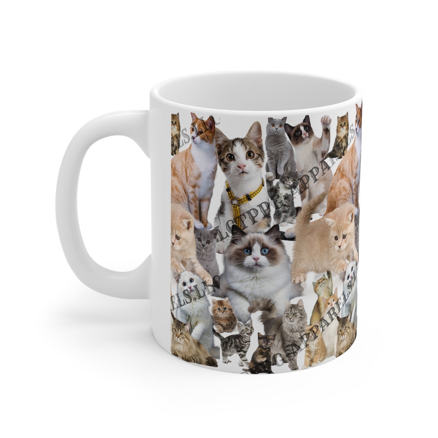 11oz (0.33 I) White Glossy Finish Coffee/Tea Mug w/"Cats" - from the 'TPPG-Apparels' Brand Collection