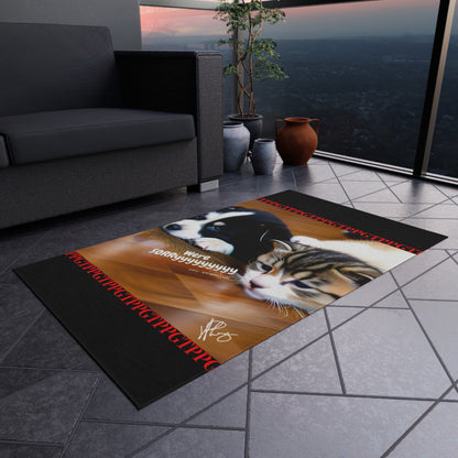 Durable Non-Slip Outdoor Carpet/Rug ('We're Sorryyyyyy') Cat Design (Black Background)