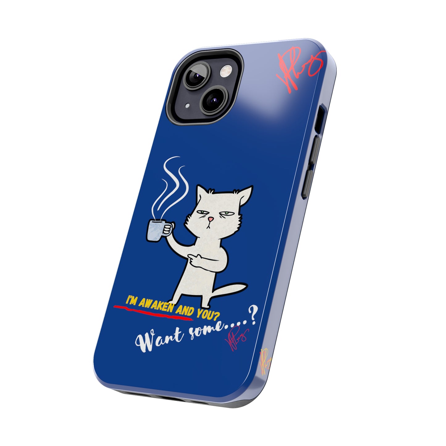 Another Cute "Coffee Cat" Pet Design (in a Simple but Kool Bold Blue & White Base Color) Verision from the 'TPPG Collection' Line carries Several sizes of the "iPhone Series" Tough Phone Cases