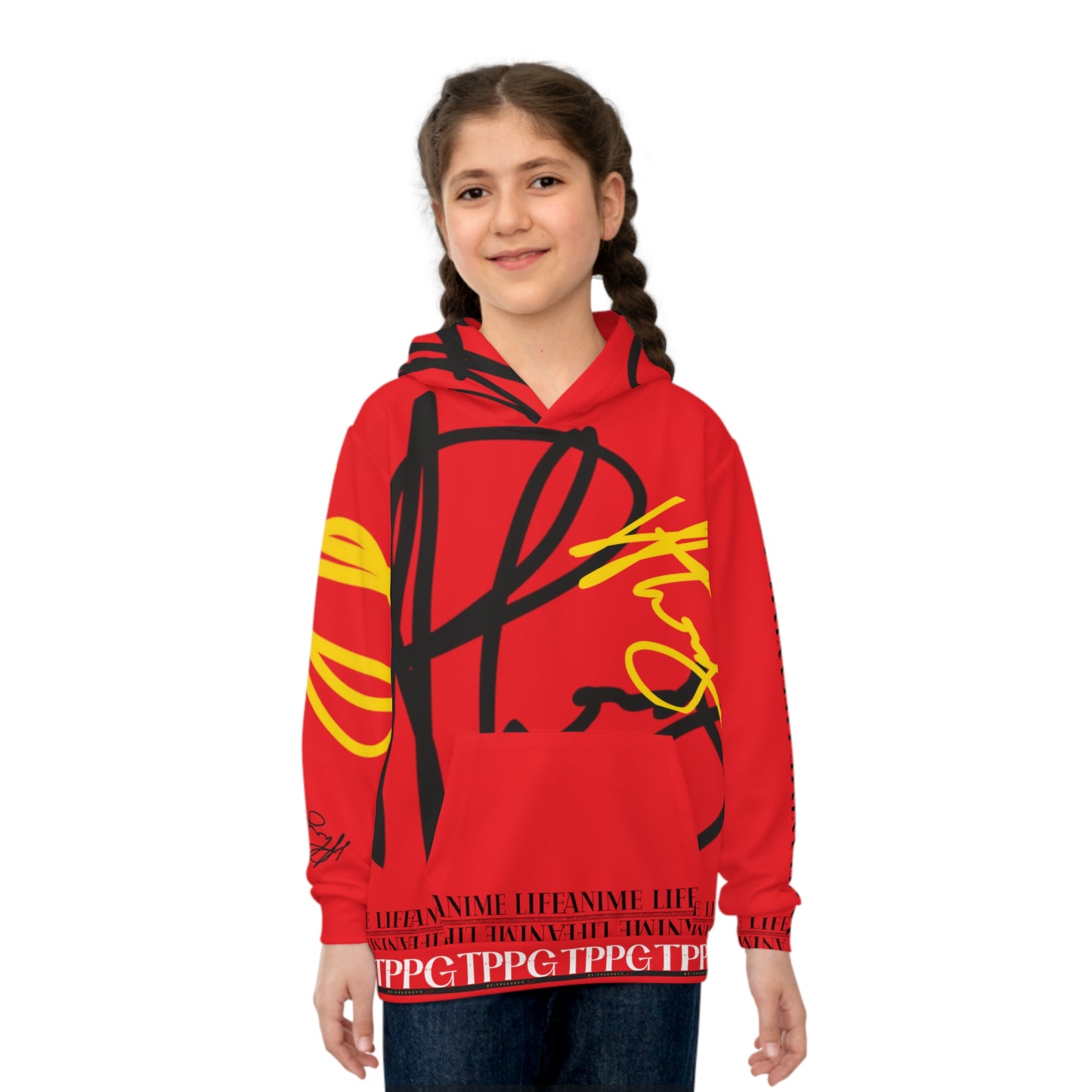 Children's "Anime Life" (Cherry Red/Yellow) "TPPG Logo" Hoodie in 6 sizes