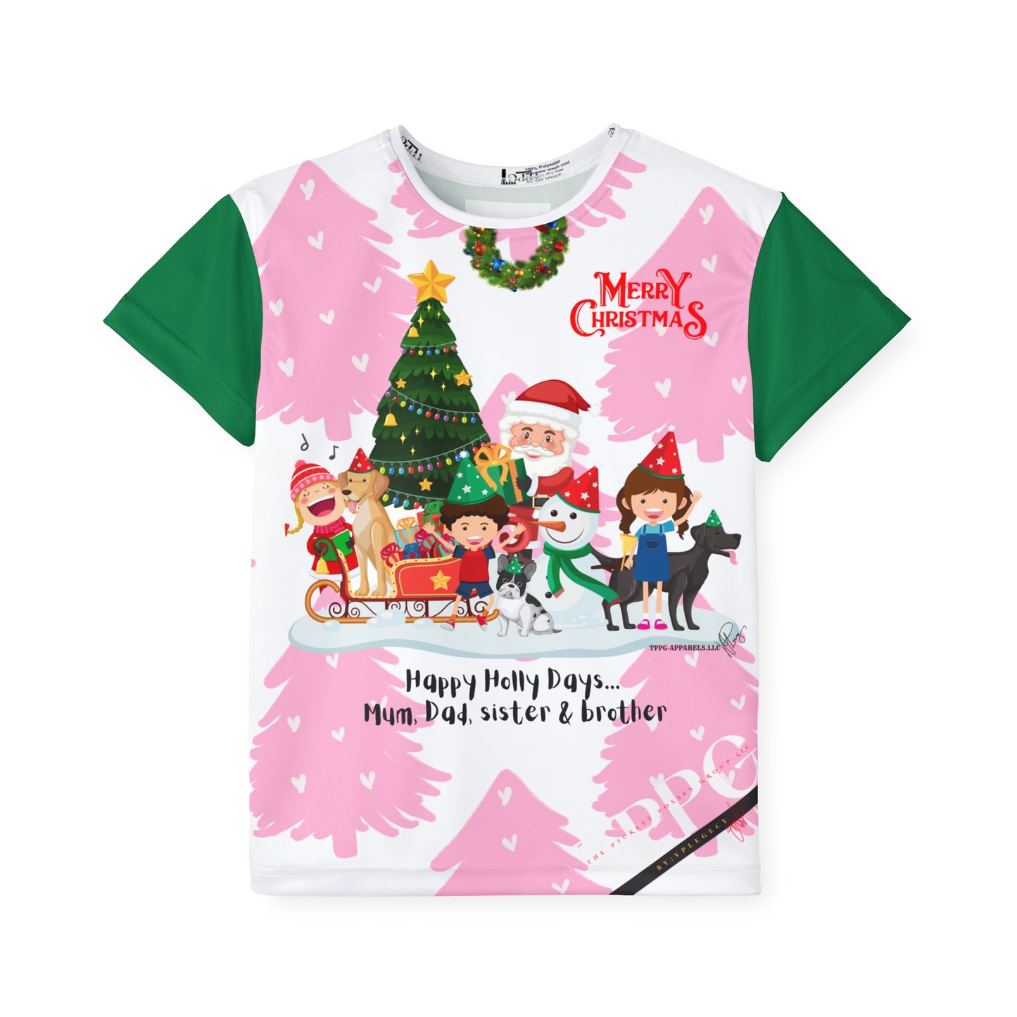 Kids (Green Base) 'Holiday/Christmas' Sports Jersey/Tee - By:"TPPG-Apparel" Juniors Collections