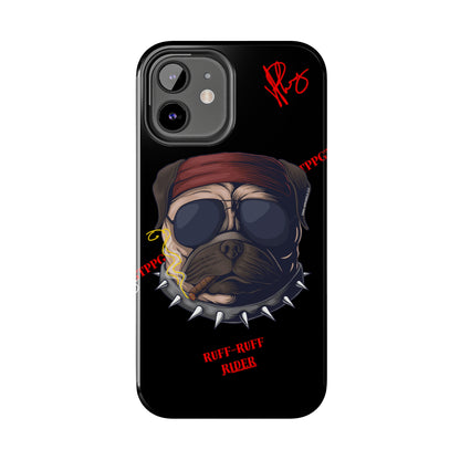 This Tough Design of A "Ruff Rider" with a Black Base Color - Cute Pet Design for Dog Owners Verision from the 'TPPG Collection' Line carries Several sizes of the "iPhone Series" Tough Phone Cases