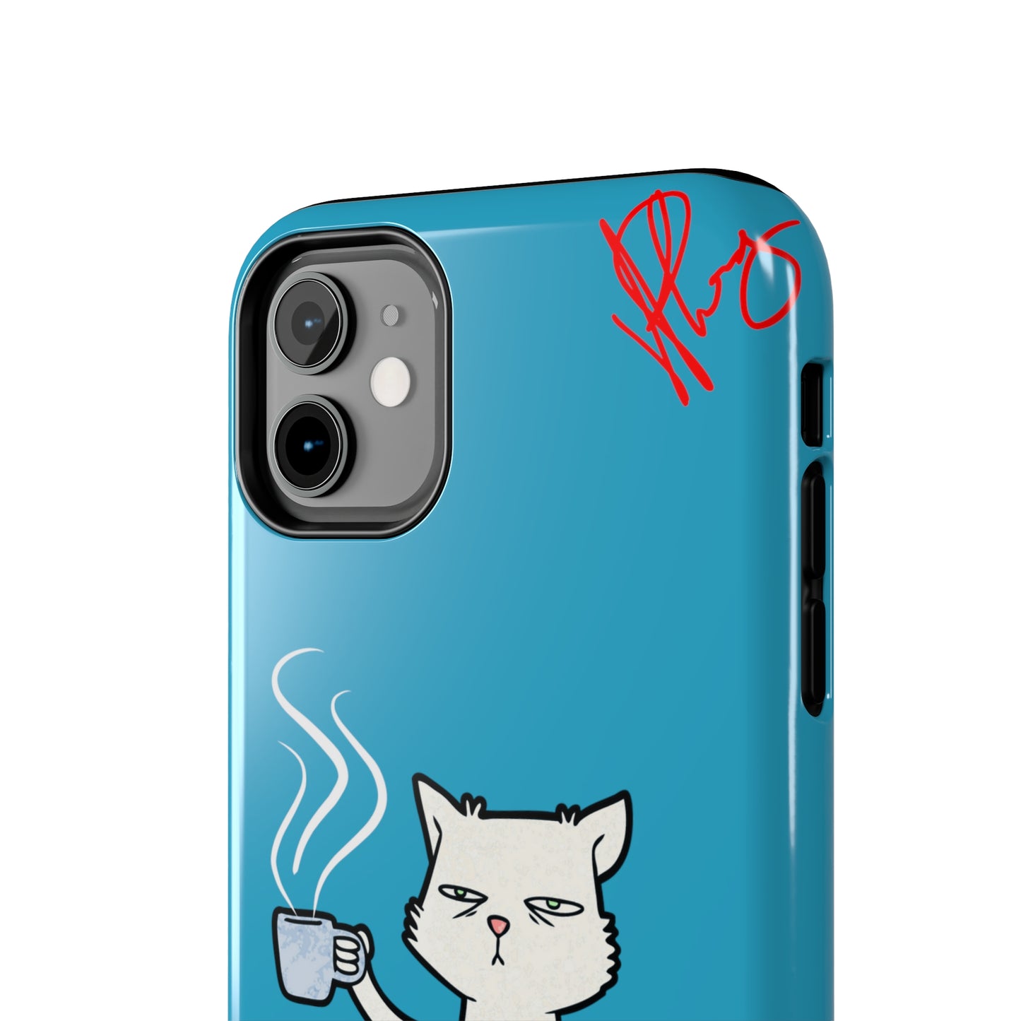 Cutie "Coffee Cat" Pet Design (in a Simple but Kool Light Blue Base Color) Verision from the 'TPPG Collection' Line carries Several sizes of the "iPhone Series" Tough Phone Cases