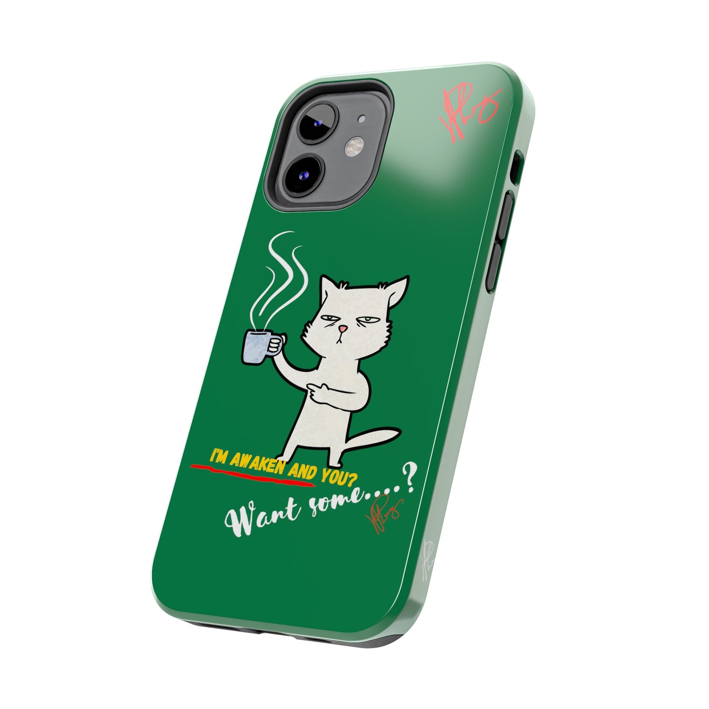 Lovely Forest Green Hue - Cutie "Coffee Cat" Pet Design Verision from the 'TPPG Collection' Line carries Several sizes of the "iPhone Series" Tough Phone Cases