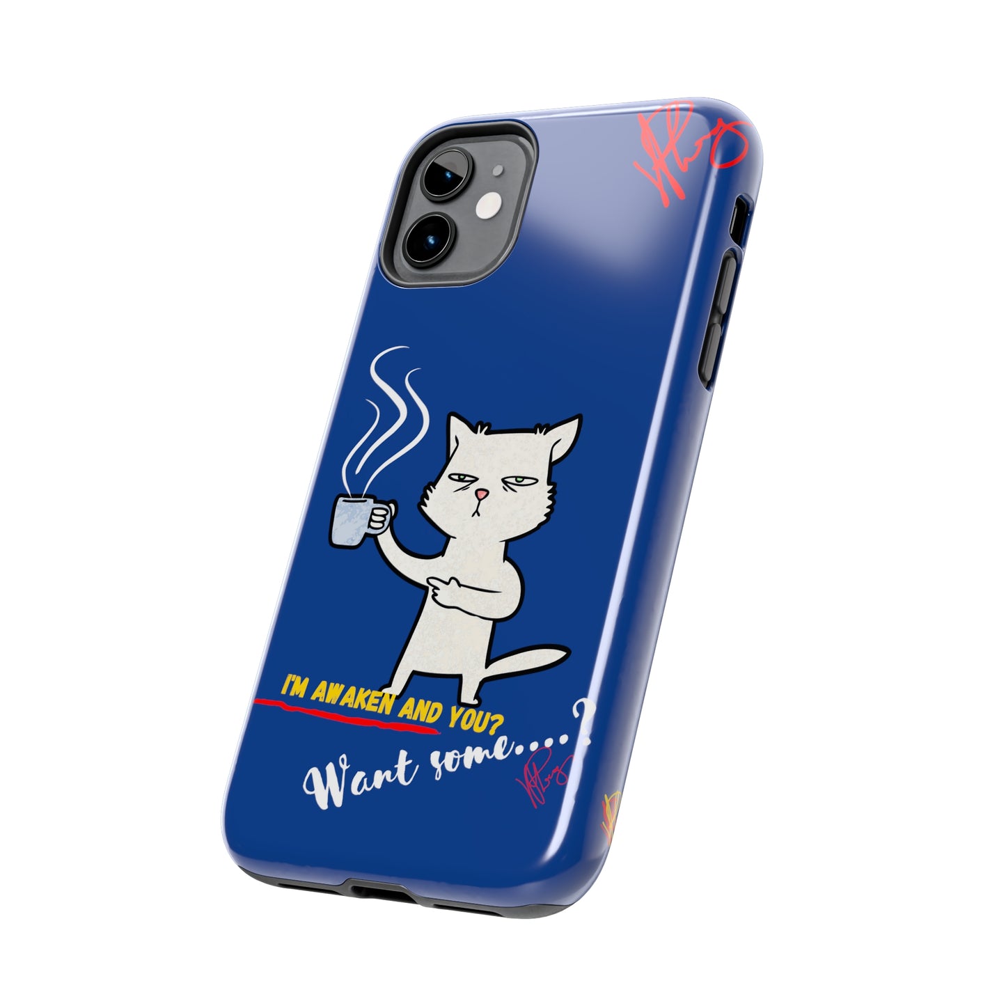 Another Cute "Coffee Cat" Pet Design (in a Simple but Kool Bold Blue & White Base Color) Verision from the 'TPPG Collection' Line carries Several sizes of the "iPhone Series" Tough Phone Cases