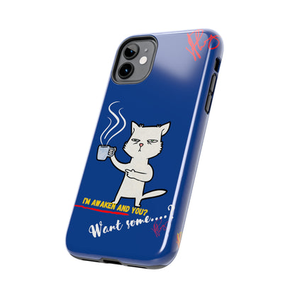 Another Cute "Coffee Cat" Pet Design (in a Simple but Kool Bold Blue & White Base Color) Verision from the 'TPPG Collection' Line carries Several sizes of the "iPhone Series" Tough Phone Cases