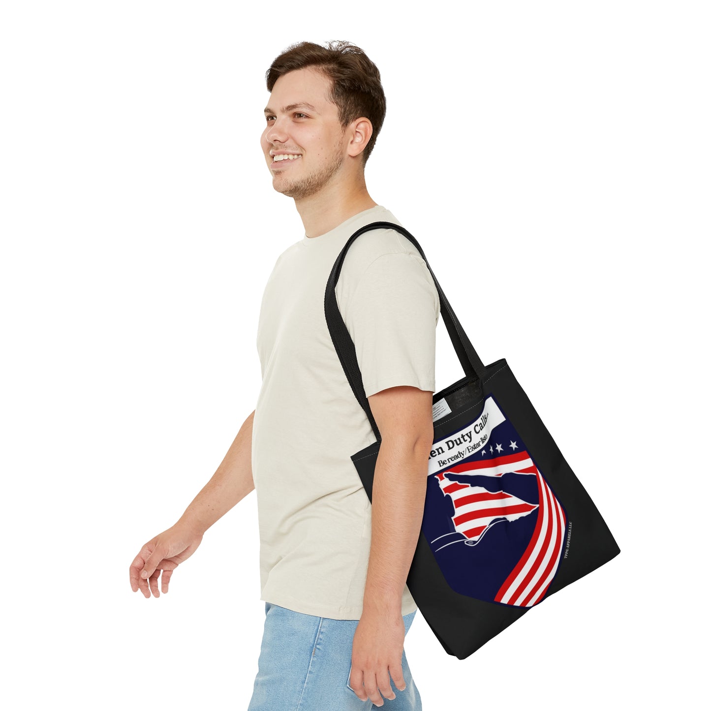 Our 3 sizes - Handy Millitary-front facing Style Design Tote Bag from the 'TPPG-Apparel' Brand