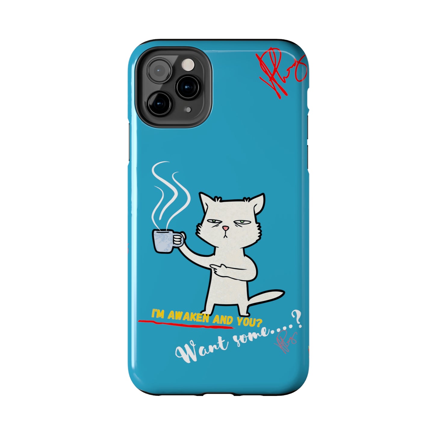 Cutie "Coffee Cat" Pet Design (in a Simple but Kool Light Blue Base Color) Verision from the 'TPPG Collection' Line carries Several sizes of the "iPhone Series" Tough Phone Cases