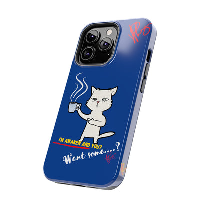 Another Cute "Coffee Cat" Pet Design (in a Simple but Kool Bold Blue & White Base Color) Verision from the 'TPPG Collection' Line carries Several sizes of the "iPhone Series" Tough Phone Cases