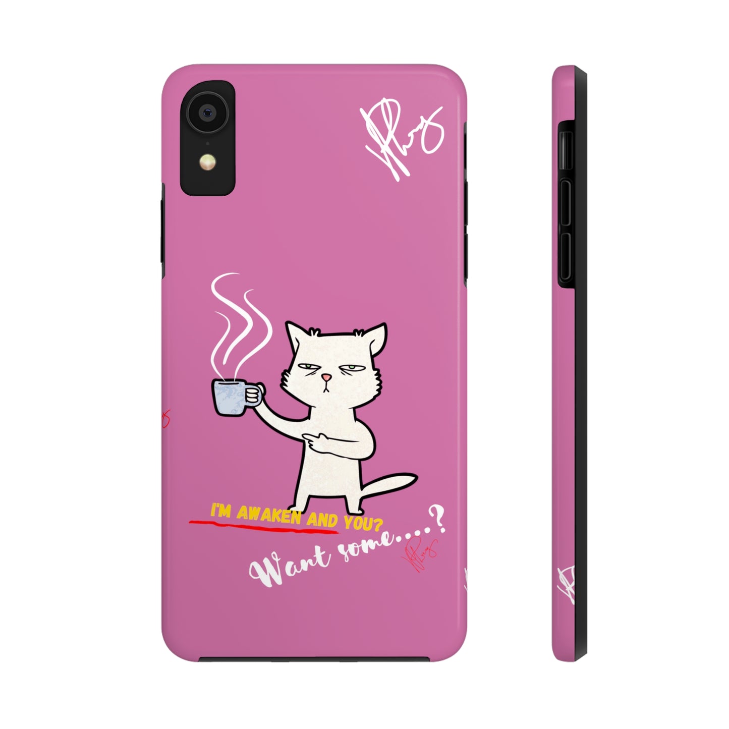 Cutie "Coffee Cat" Pet Design (in a Simple but Kool Tone Pink Base Color) Verision from the 'TPPG Collection' Line carries Several sizes of the "iPhone Series" Tough Phone Cases