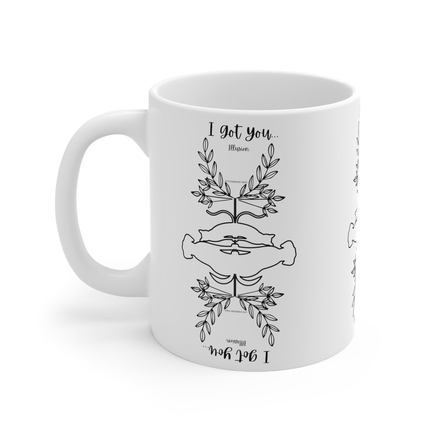 White 11oz Ceramic Mug for (Pet Lovers)- "Ailurophile/Cynophile Lovers" Illusion Design from the 'TPPG-Apparels' Collection