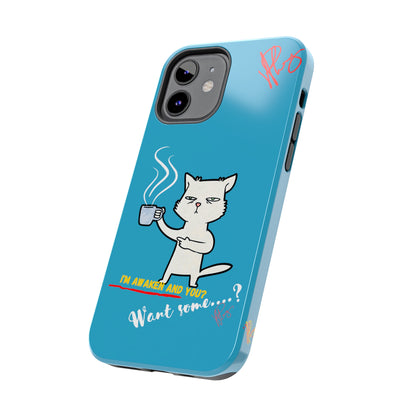 Cutie "Coffee Cat" Pet Design (in a Simple but Kool Light Blue Base Color) Verision from the 'TPPG Collection' Line carries Several sizes of the "iPhone Series" Tough Phone Cases