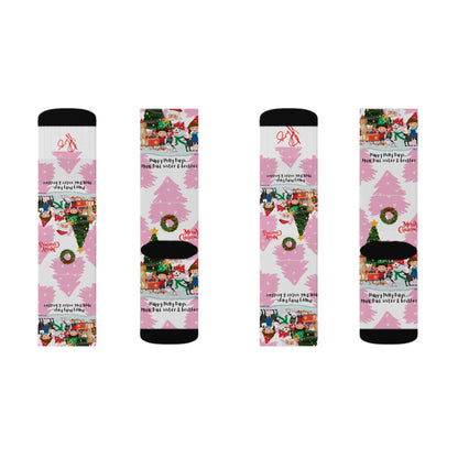 Humorous Sleek High Quality Cushioned "Holiday/Christmas" 'TPPG Brand' - Pink/Black/White multi-color Holiday Style Socks