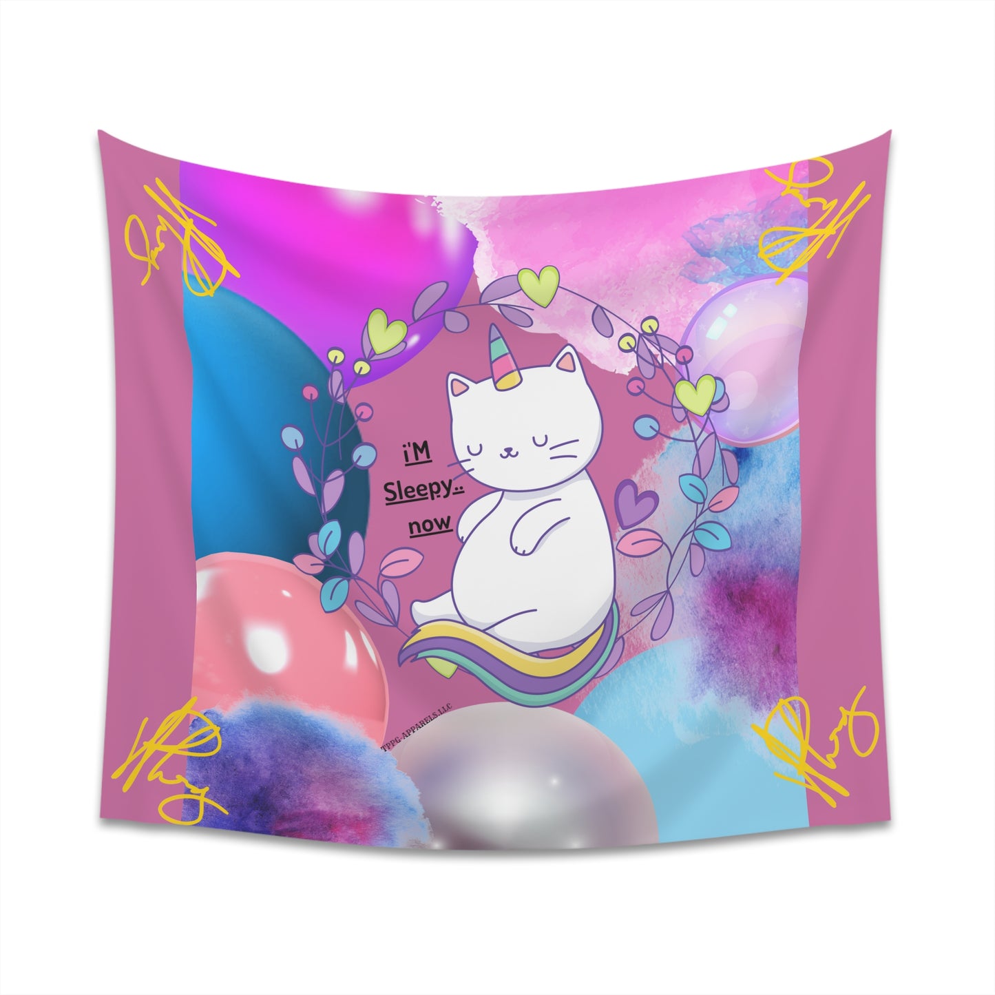 100% Polyester (I'm Sleepy, Now) Printed Wall Tapestry (Lt. Pink Base color) from "TPPG Collections"