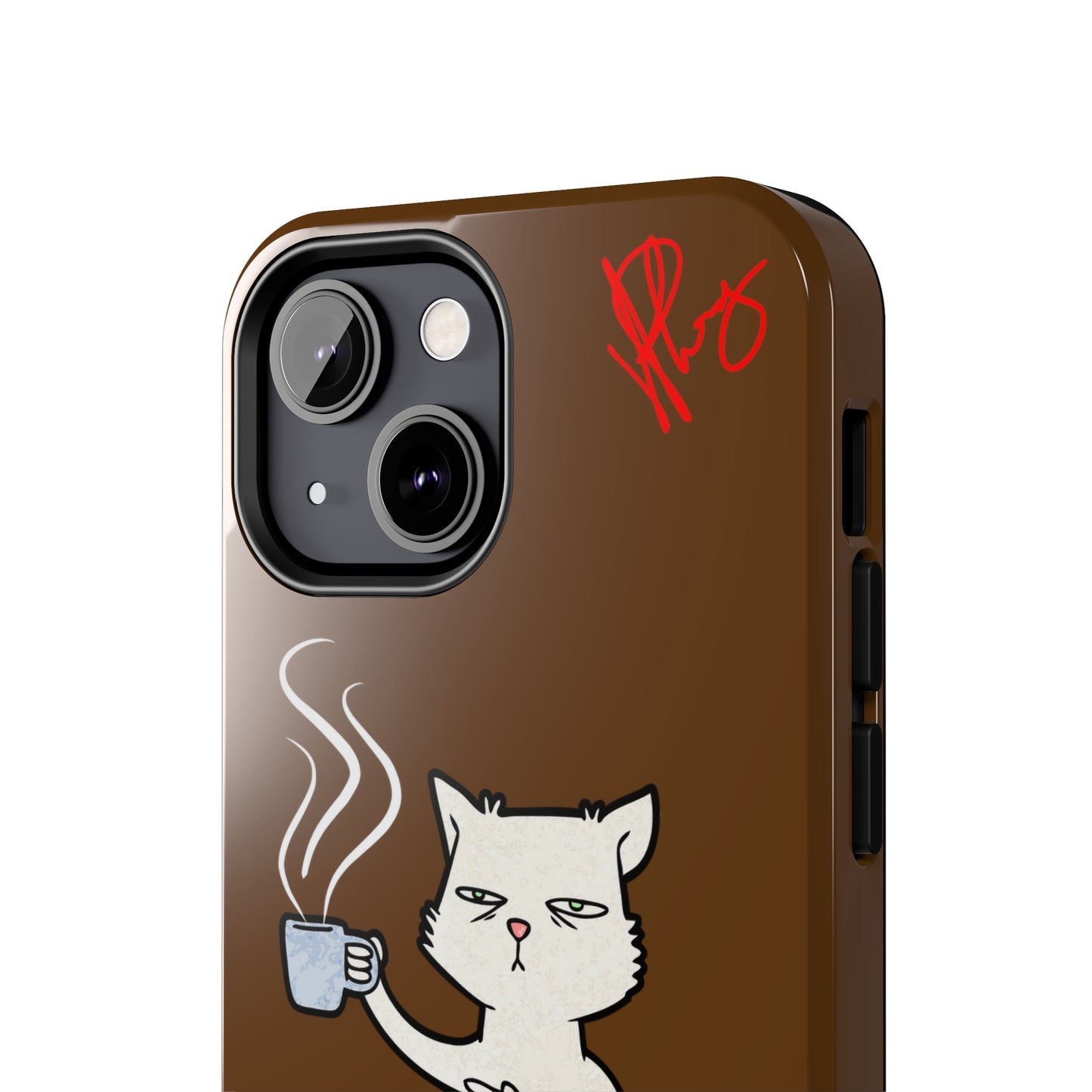 This Lovely Brown Coffee Color Tone - Cutie "Coffee Cat" Pet Design Verision from the 'TPPG Collection' Line carries Several sizes of the "iPhone Series" Tough Phone Cases