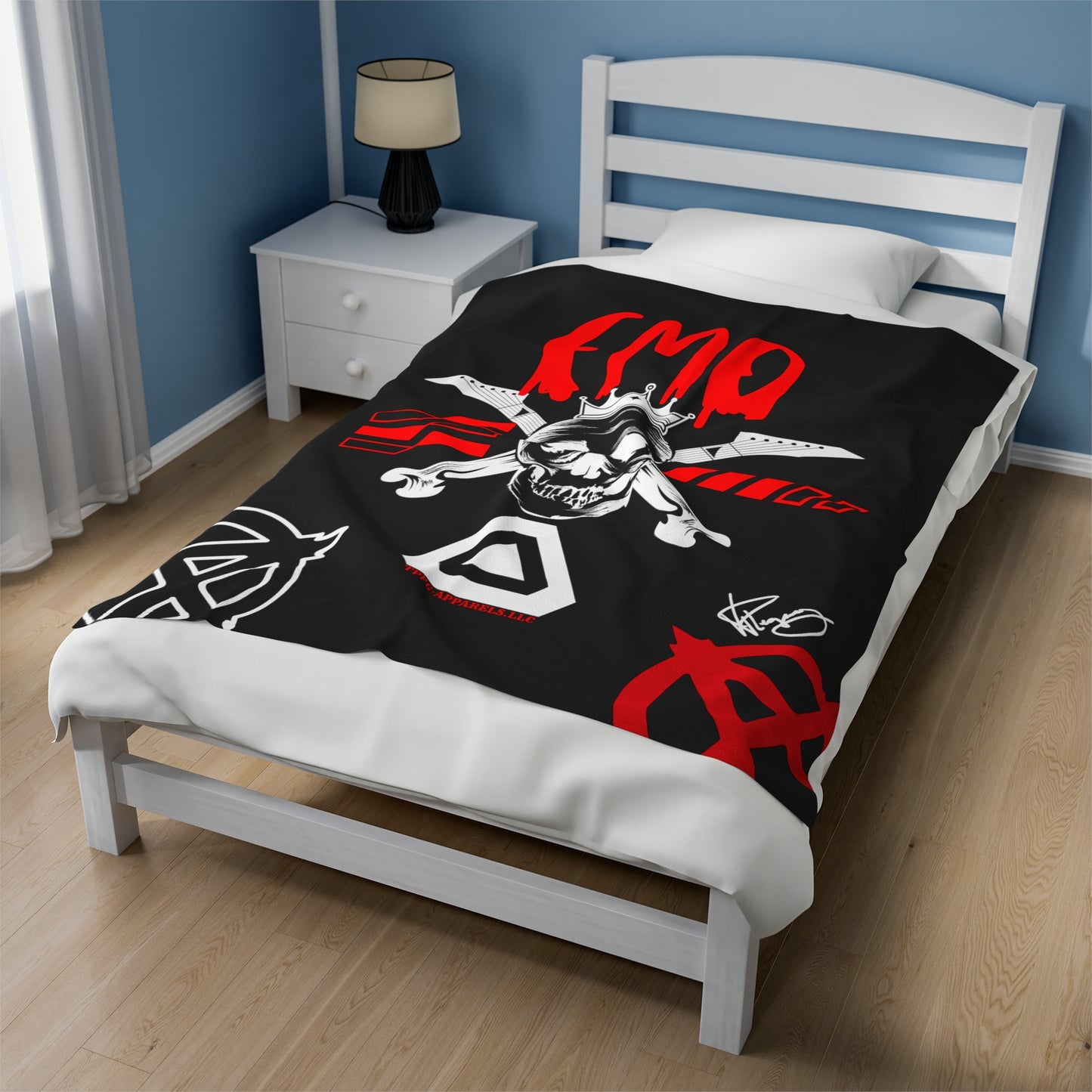 "TPPG-Apparels" Brand Presents one of it's "EMO" Brand Logo Styles Black Velveteen Plush Blanket