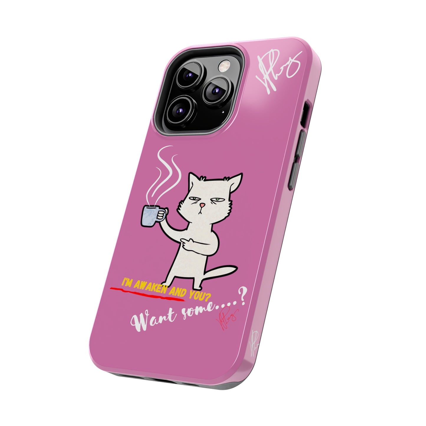 Cutie "Coffee Cat" Pet Design (in a Simple but Kool Tone Pink Base Color) Verision from the 'TPPG Collection' Line carries Several sizes of the "iPhone Series" Tough Phone Cases