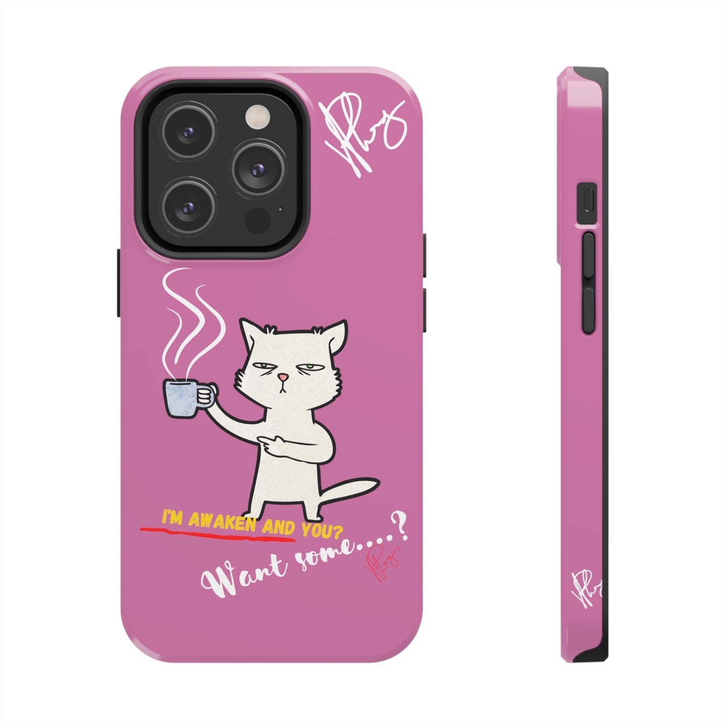 Cutie "Coffee Cat" Pet Design (in a Simple but Kool Tone Pink Base Color) Verision from the 'TPPG Collection' Line carries Several sizes of the "iPhone Series" Tough Phone Cases