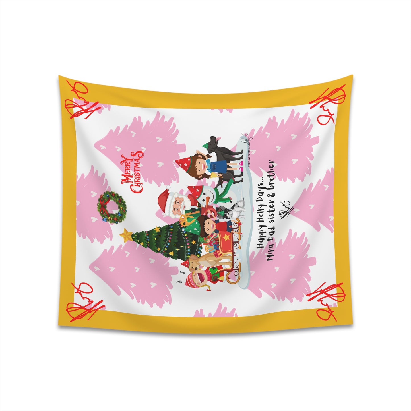 100% Polyester (Yellow Base color) Holiday Printed Wall Tapestry from "TPPG Collections"