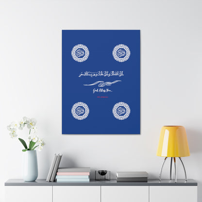 From our "TPPG Brand Arabic Faith Collection" - "Meaning:God Bless You.." Canvas Gallery Wraps in Dk Blue/White