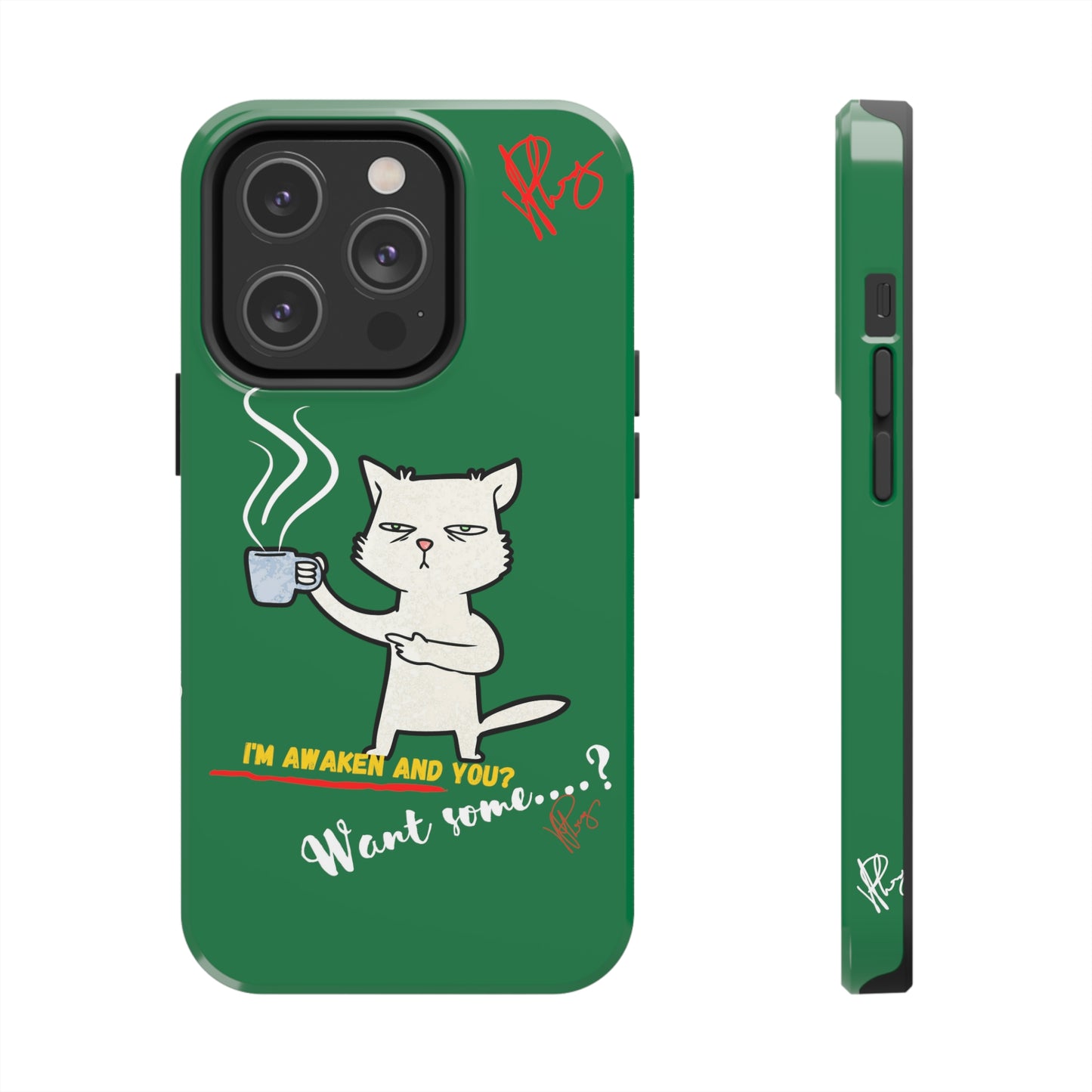 Lovely Forest Green Hue - Cutie "Coffee Cat" Pet Design Verision from the 'TPPG Collection' Line carries Several sizes of the "iPhone Series" Tough Phone Cases