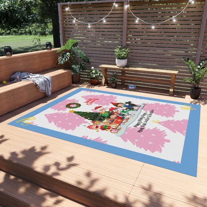 Pink/Light Blue Durable Outdoor Rug-'TPPG Holiday/Christmas Collection"