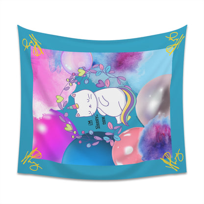 100% Polyester (I'm Sleepy, Now) Printed Wall Tapestry (Turquoise Base color) from "TPPG Collections"