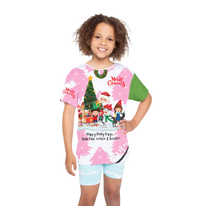 Kids (Lt. Green 'one sleeve' Base Color) 'Holiday/Christmas' Sports Jersey/Tee - By:"TPPG-Apparel" Juniors Collections