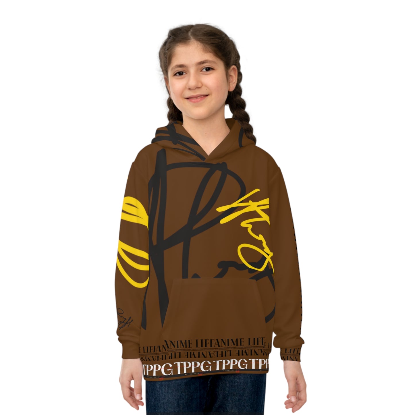 Children's "Anime Life" (Dk. Brown-Black/Yellow) "TPPG Logo" Hoodie in 6 sizes