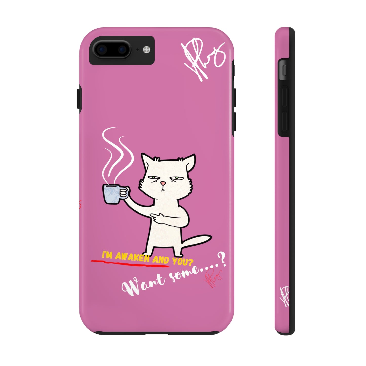 Cutie "Coffee Cat" Pet Design (in a Simple but Kool Tone Pink Base Color) Verision from the 'TPPG Collection' Line carries Several sizes of the "iPhone Series" Tough Phone Cases