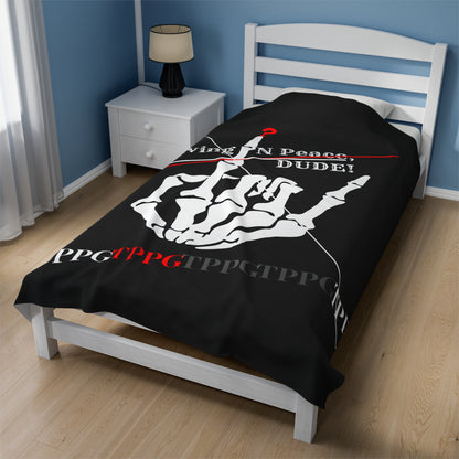 "TPPG-Apparels" Brand Presents a Humorous Fingers-Up -'Living N Peace, DUDE!" Black Velveteen Plush Blanket