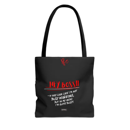 Fun 3 sizes - Black 'Hey, Boss' Handy 'Brand Quotable Design' - Front facing Style Design Tote Bag from the 'TPPG-Apparel' Brand Collection