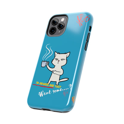 Cutie "Coffee Cat" Pet Design (in a Simple but Kool Light Blue Base Color) Verision from the 'TPPG Collection' Line carries Several sizes of the "iPhone Series" Tough Phone Cases