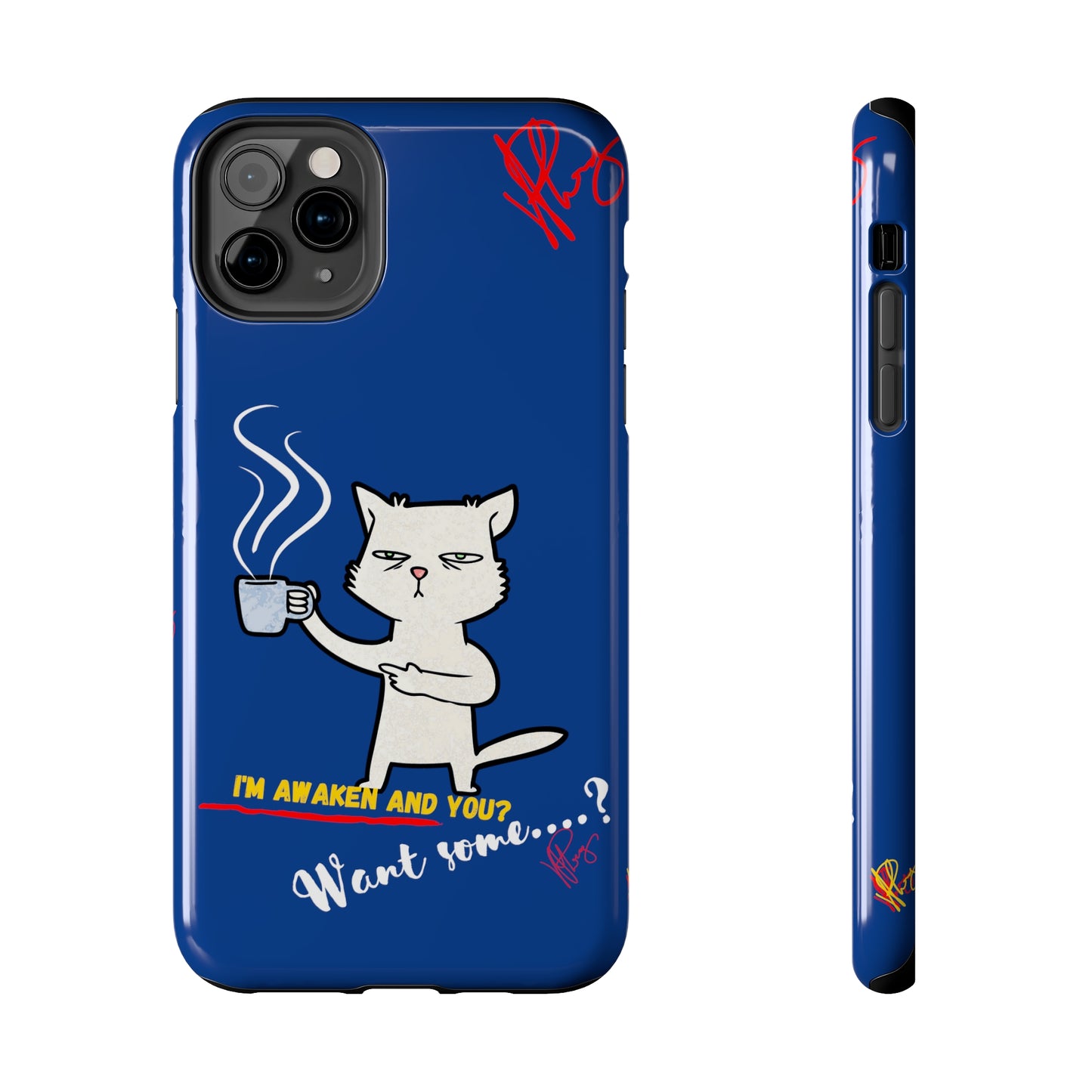 Another Cute "Coffee Cat" Pet Design (in a Simple but Kool Bold Blue & White Base Color) Verision from the 'TPPG Collection' Line carries Several sizes of the "iPhone Series" Tough Phone Cases