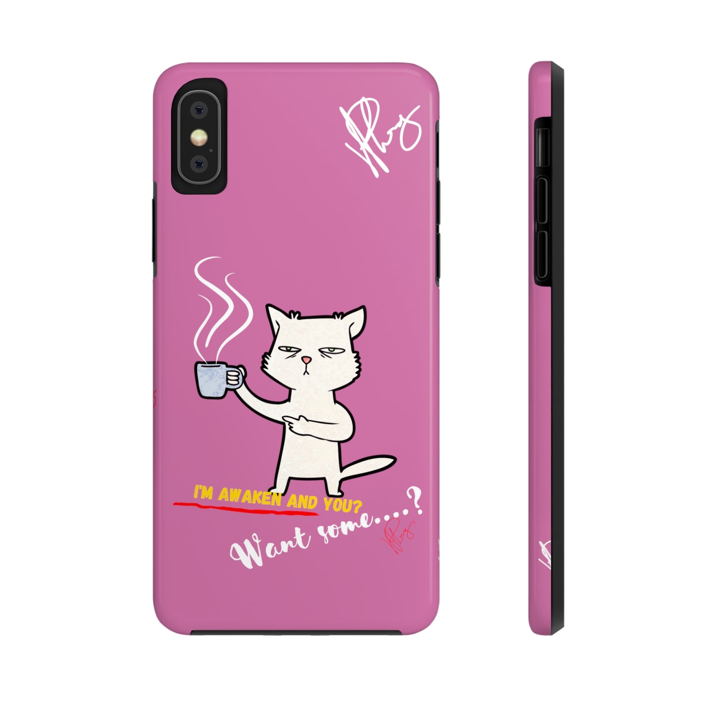 Cutie "Coffee Cat" Pet Design (in a Simple but Kool Tone Pink Base Color) Verision from the 'TPPG Collection' Line carries Several sizes of the "iPhone Series" Tough Phone Cases