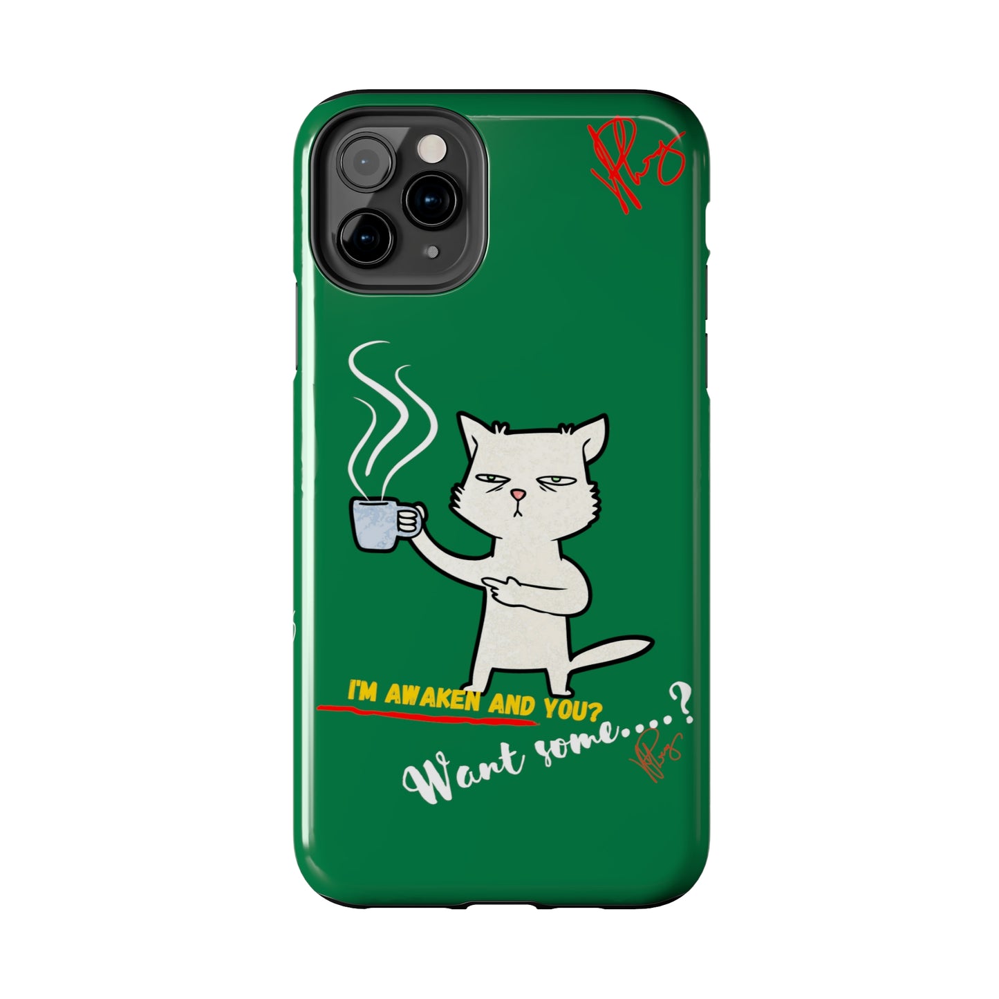 Lovely Forest Green Hue - Cutie "Coffee Cat" Pet Design Verision from the 'TPPG Collection' Line carries Several sizes of the "iPhone Series" Tough Phone Cases