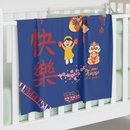 Chinese Lunar Holiday 30"x40" (Xmas Dk. Blue/USA) Infant/Baby Jersey ' Chinese Lunar Holiday' Swaddle Blanket by: "TPPG Infant/Toddler" Collections