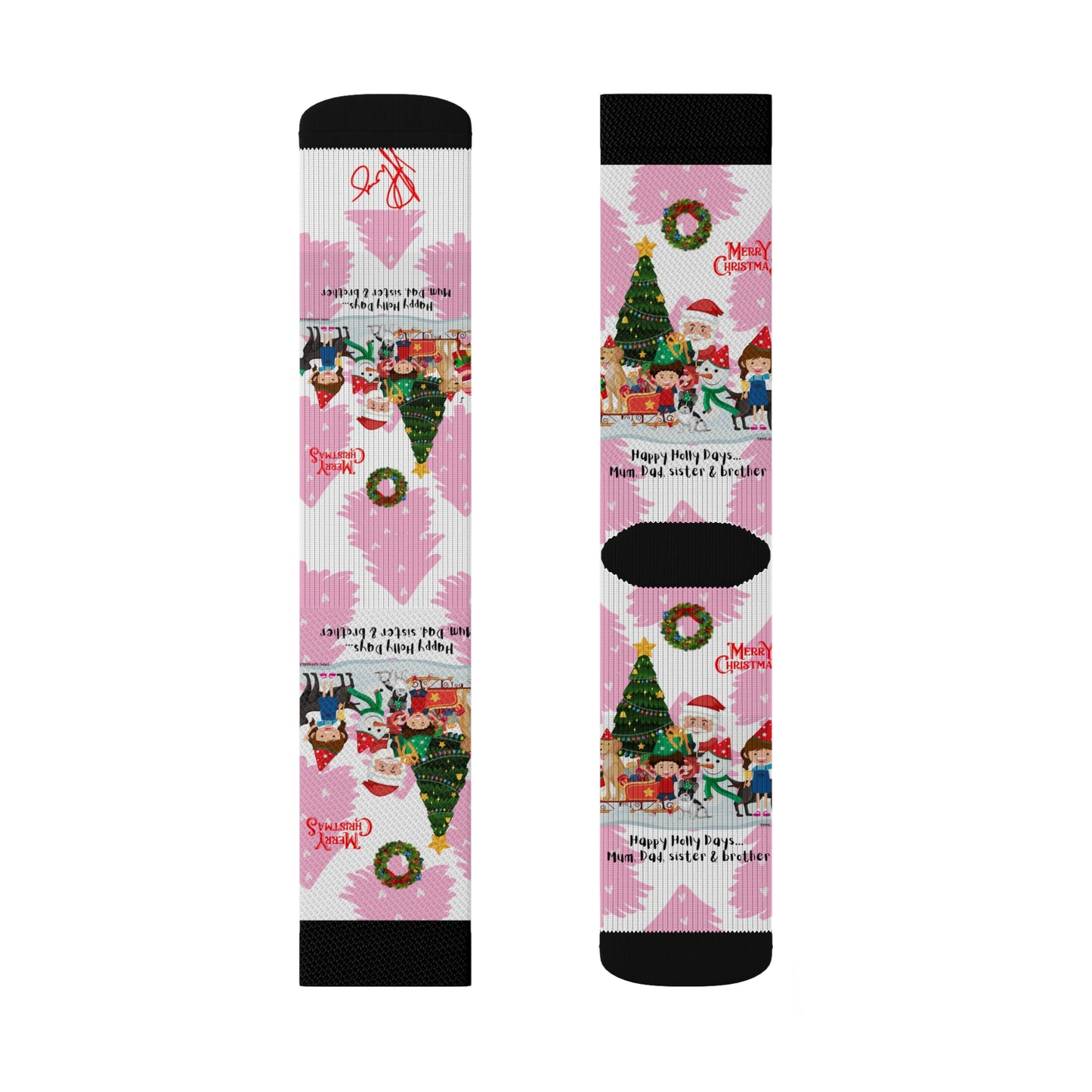 Humorous Sleek High Quality Cushioned "Holiday/Christmas" 'TPPG Brand' - Pink/Black/White multi-color Holiday Style Socks