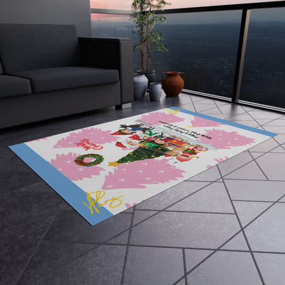 Pink/Light Blue Durable Outdoor Rug-'TPPG Holiday/Christmas Collection"