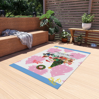 Pink/Light Blue Durable Outdoor Rug-'TPPG Holiday/Christmas Collection"