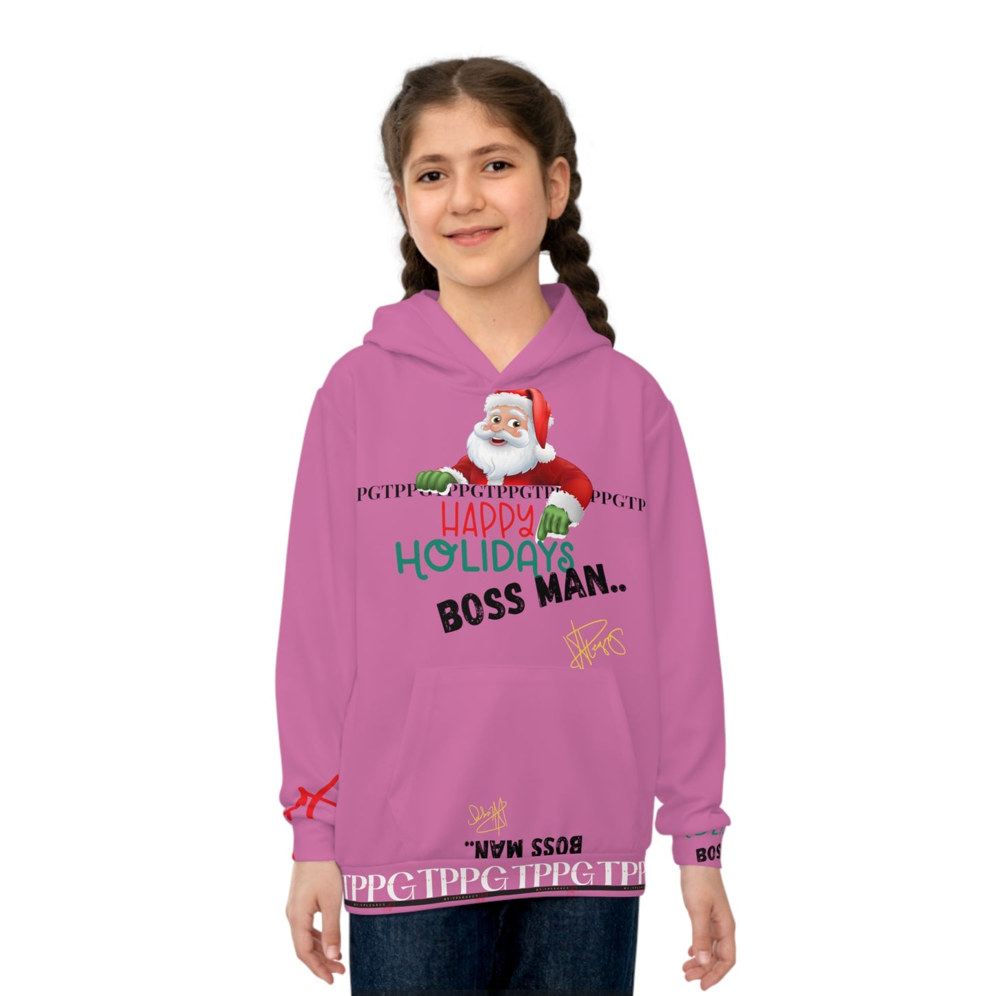 Children's "Santa Holiday-Boss Man" (Lt. Pink) "TPPG Logo" Hoodie in 6 sizes